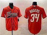 Men's Detroit Tigers #34 Jake Rogers Orange With Patch Cool Base Stitched Jersey,baseball caps,new era cap wholesale,wholesale hats